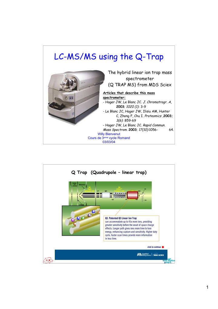 lc ms ms using the q trap
