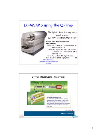 LC-MS/MS using the Q-Trap  The hybrid linear ion trap mass  spectrometer  (Q TRAP MS) from MDS