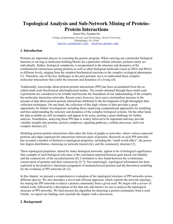 topological analysis and sub network mining of protein