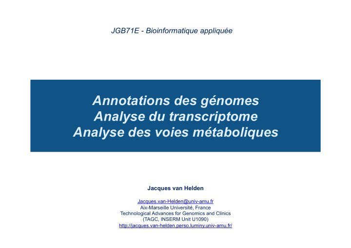 annotations des g nomes analyse du transcriptome analyse