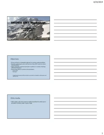 AKOMA OMT Workshop  Crystal Martin, DO  May 2, 2019  Objectives  Discus and learn an osteopathic