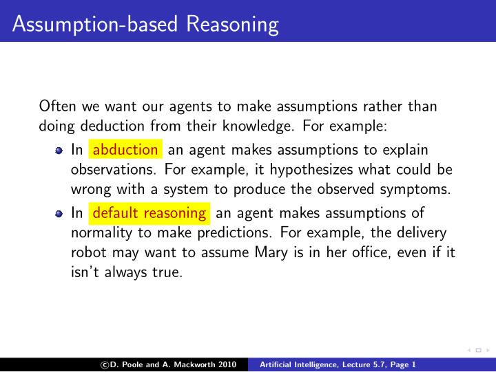 assumption based reasoning
