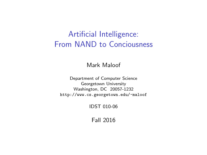 artificial intelligence from nand to conciousness