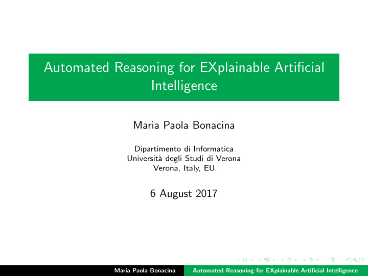 automated reasoning for explainable artificial
