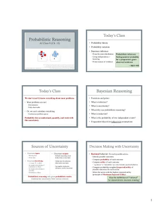 Bayesian Reasoning  Todays Class  Posteriors and priors  We dont (cant!) know