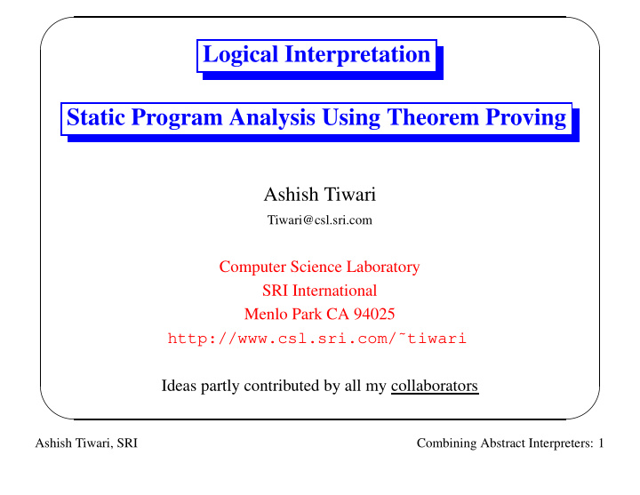 logical interpretation static program analysis using