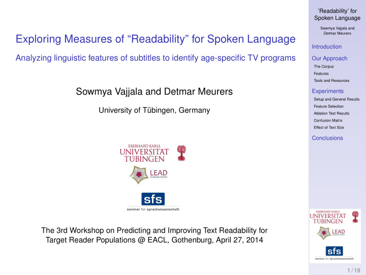 exploring measures of readability for spoken language