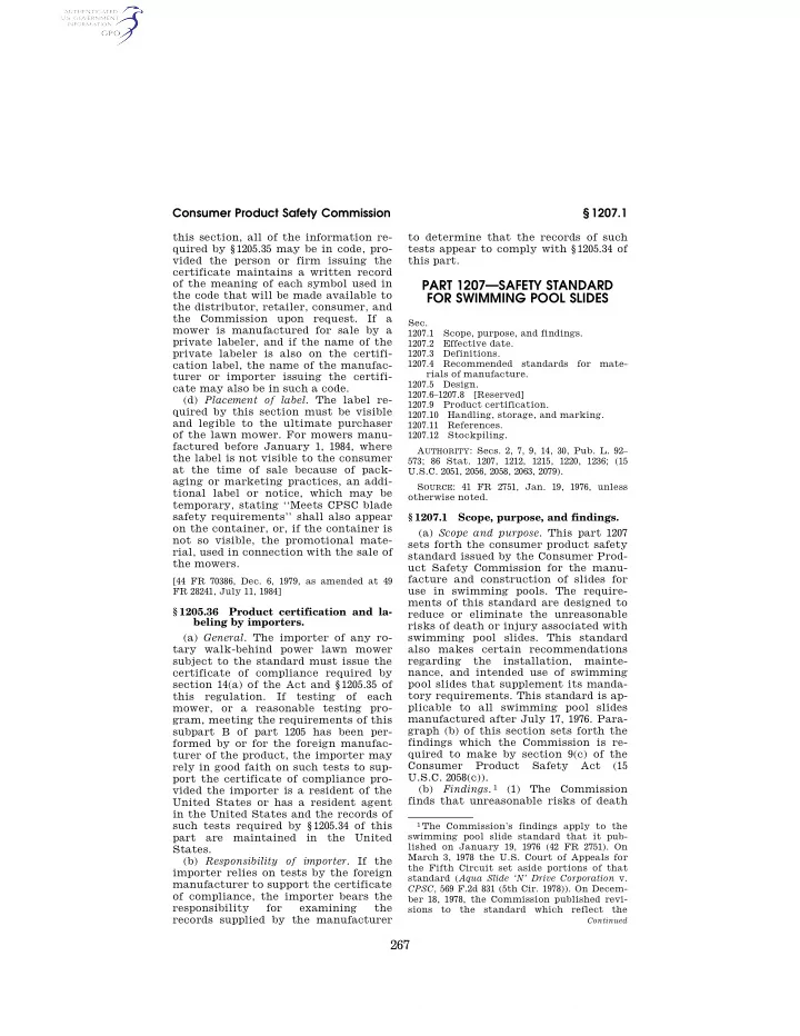 part 1207 safety standard
