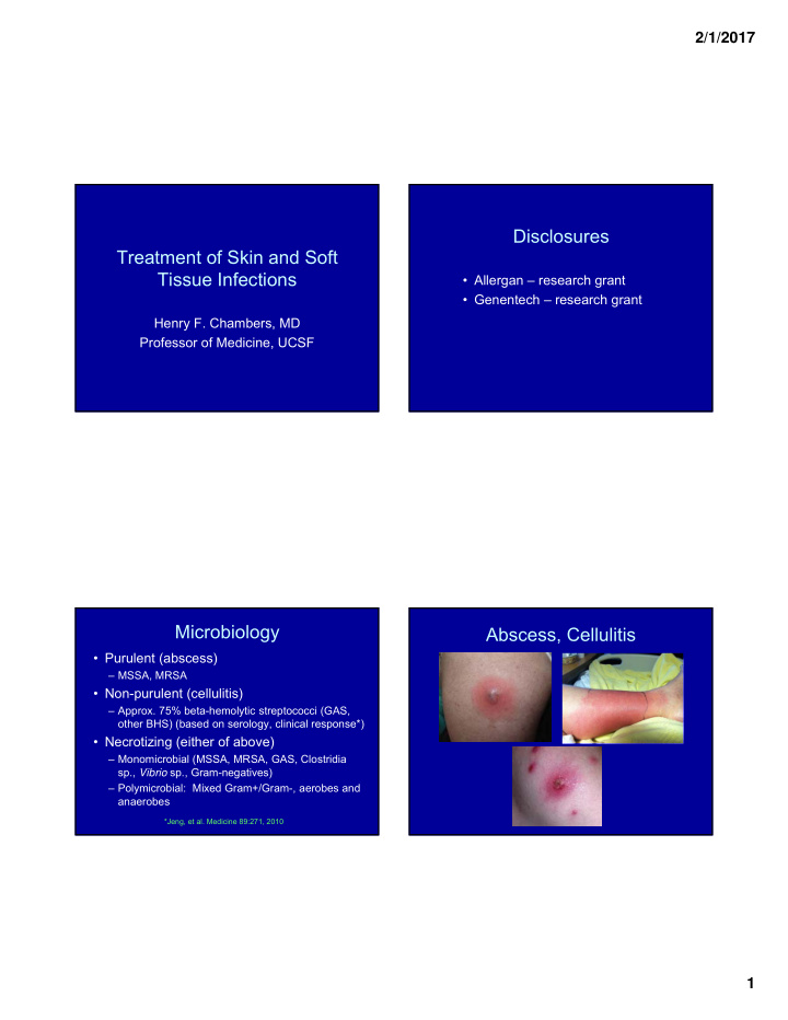 disclosures treatment of skin and soft tissue infections