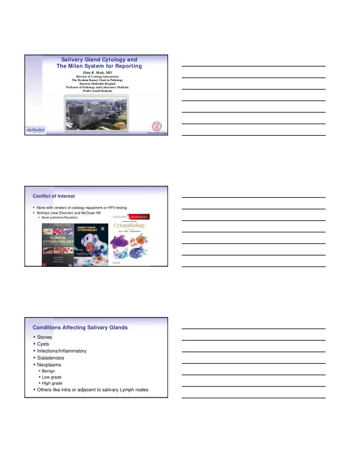 salivary gland cytology and the milan system for reporting