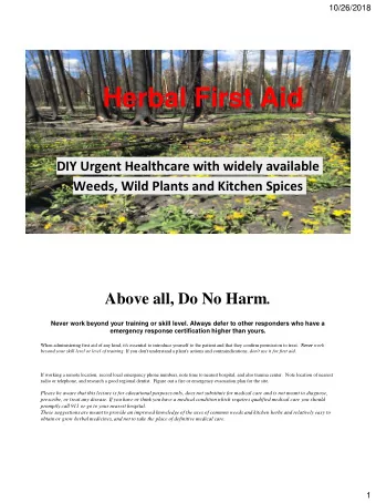 Herbal First Aid  DIY Urgent Healthcare with widely available  Weeds, Wild Plants and Kitchen