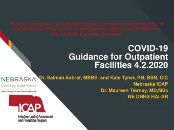 Facilities 4.2.2020  Dr. Salman Ashraf, MBBS  and Kate Tyner, RN, BSN, CIC  Nebraska ICAP  Dr.
