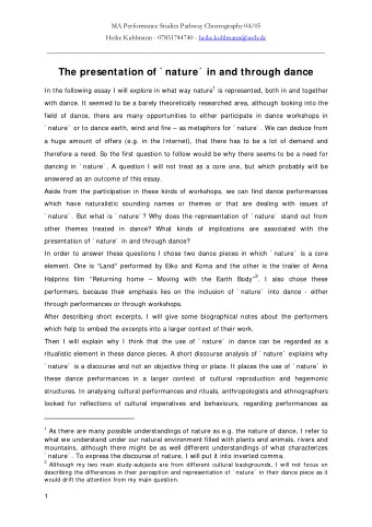 The presentation of ` nature  in and through dance In the following essay I will explore in what