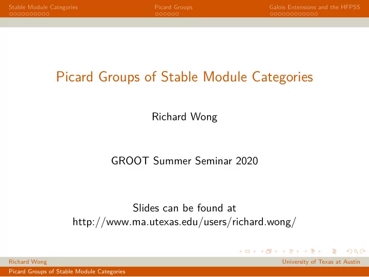 picard groups of stable module categories