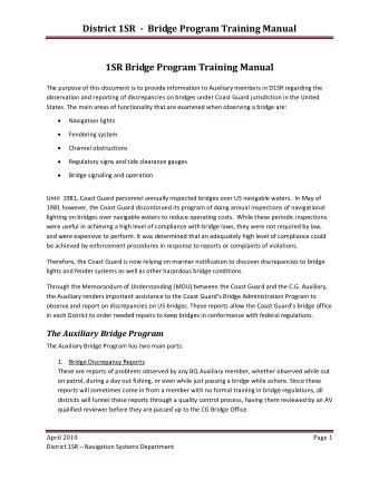District 1SR  Bridge Program Training Manual 1SR Bridge Program Training Manual The purpose of