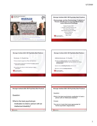 5/7/2020  Nisonger Institute 2020: IDD Psychiatry Best Practices  Pharmacologic and