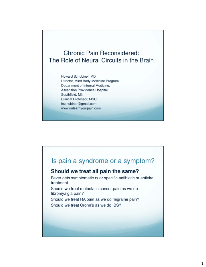 is pain a syndrome or a symptom