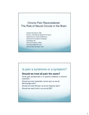 Is pain a syndrome or a symptom?  Should we treat all pain the same?  Fever gets symptomatic rx or