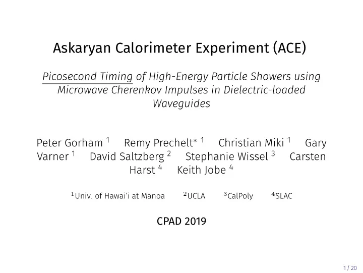 askaryan calorimeter experiment ace