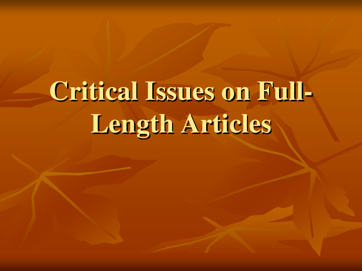 critical issues on full critical issues on full length