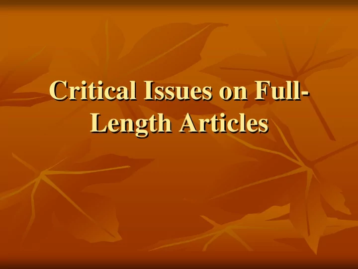 critical issues on full critical issues on full length