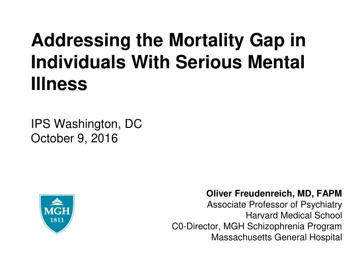 addressing the mortality gap in individuals with serious