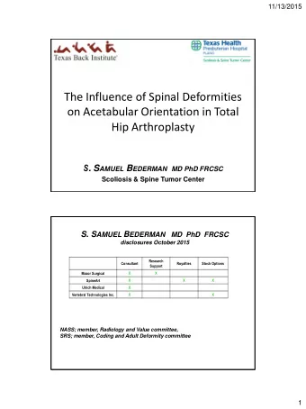 on Acetabular Orientation in Total Hip Arthroplasty S . S AMUEL B EDERMAN MD PhD FRCSC  Scoliosis
