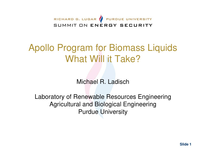 apollo program for biomass liquids what will it take