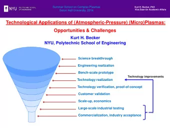 Technological Applications of (Atmospheric-Pressure) (Micro)Plasmas:  Opportunities &amp;