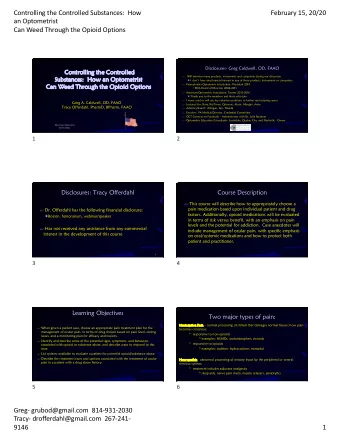 Controlling the Controlled Substances: How  February 15, 20/20  an Optometrist  Can Weed Through