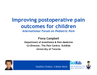 improving postoperative pain outcomes for children