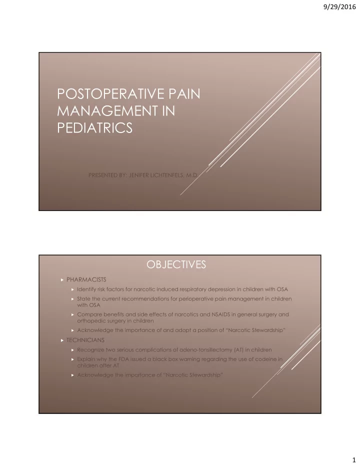 postoperative pain management in pediatrics