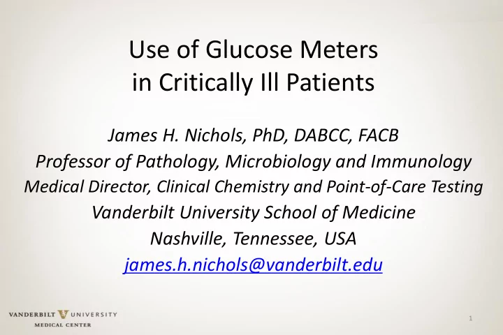 use of glucose meters in critically ill patients