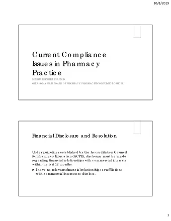 Curre nt Co mplia nc e  I  ssue s in Pha rma c y  Pra c tic e  ME  L  I  SSA RE  I  CHE  RT  ,