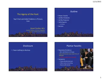 Outline  The Agony of the Foot:  Plantar Fasciitis  Achilles Tendonitis  Top 5 Foot and Ankle
