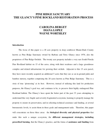 PINE RIDGE SANCTUARY  THE GLANCYS PINE ROCKLAND RESTORATION PROCESS  CAROLINA BERGET  DIANA