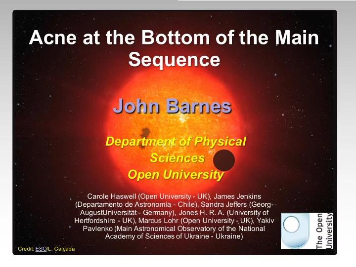 acne at the bottom of the main sequence john barnes