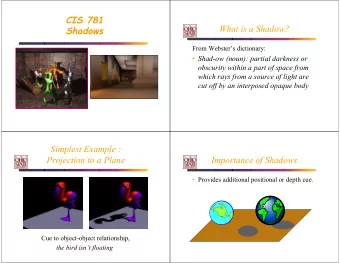 CIS 781  What is a Shadow?  Shadows  From Websters dictionary:  Shad-ow (noun): partial