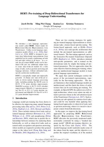 BERT: Pre-training of Deep Bidirectional Transformers for  Language Understanding  Jacob Devlin