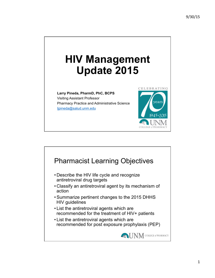 hiv management update 2015