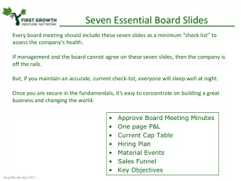 Seven Essential Board Slides  Every board meeting should include these seven slides as a minimum