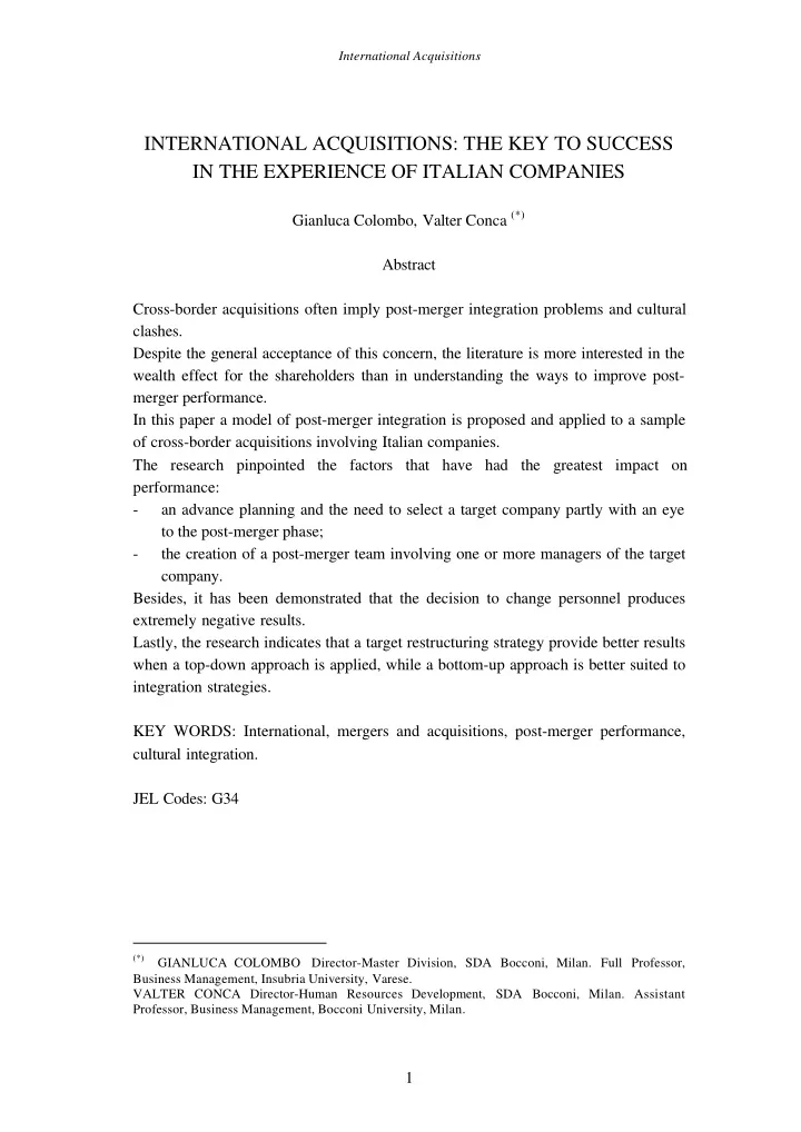 international acquisitions the key to success in the