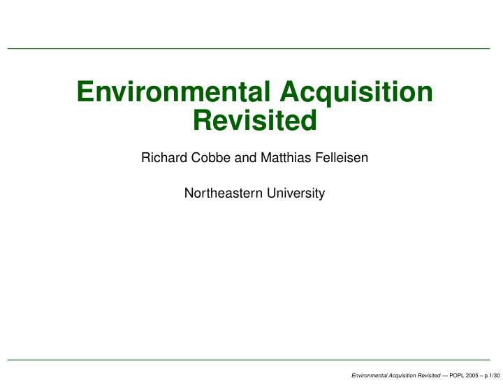 environmental acquisition revisited