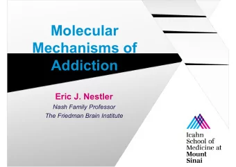 Molecular  Mechanisms of  Addiction  Eric J. Nestler  Nash Family Professor  The Friedman Brain