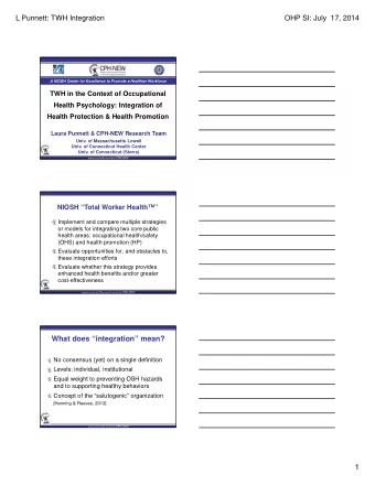 1  L Punnett: TWH Integration  OHP SI: July  17, 2014  Selected Indicators &amp; Metrics  [Adapted
