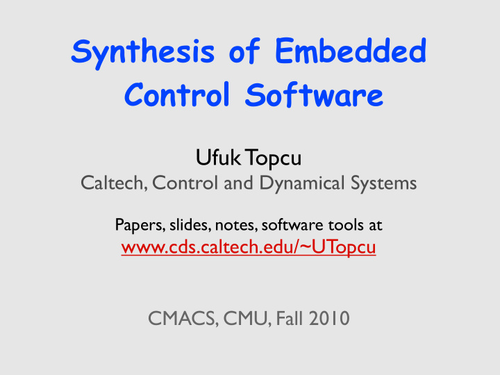 synthesis of embedded control software