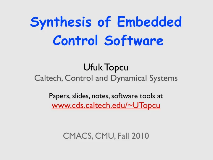 synthesis of embedded control software
