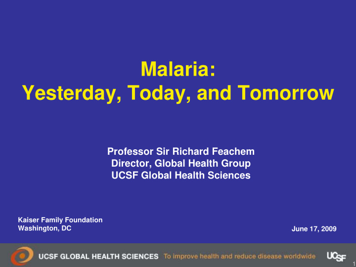 malaria yesterday today and tomorrow