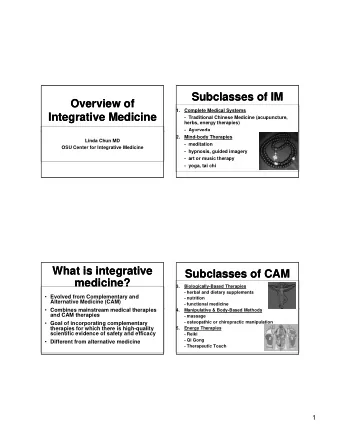 Subclasses of IM  Subclasses of IM  Overview of  Overview of  1.  Complete Medical Systems