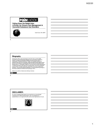 9/22/20  Falling Down the Rabbit Hole:  A Primer for Chronic Pain Management &amp;  Comorbid